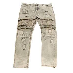 Road Narrows Mens Grey Acid Wash Distressed Moto Biker Jeans Size 40 NYC Street